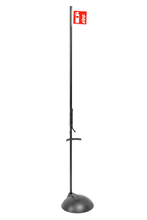 Black plastic floor stand with fire extinguisher mark for hanging from cylinder