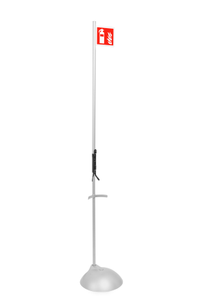 Silver plastic floor stand with fire extinguisher mark for hanging from cylinder