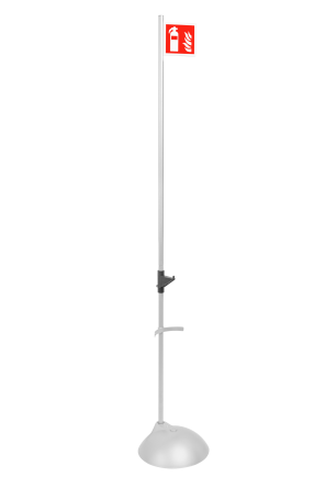 Silver plastic floor stand with fire extinguisher mark for hanging from valve