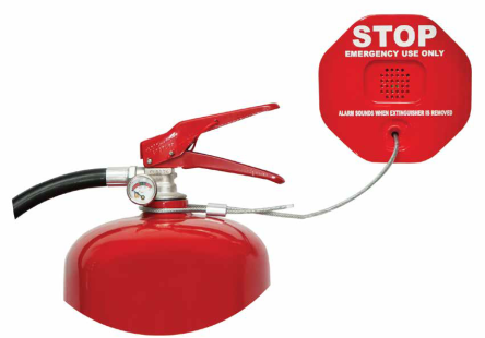 Security alarm for fire extinguishers