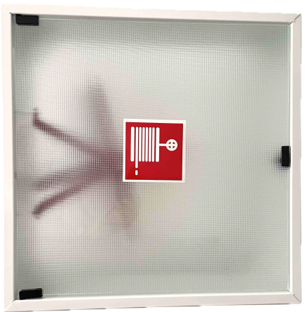 Fire hose cabinet 52/52/15cm, surface mounting, glass door, white